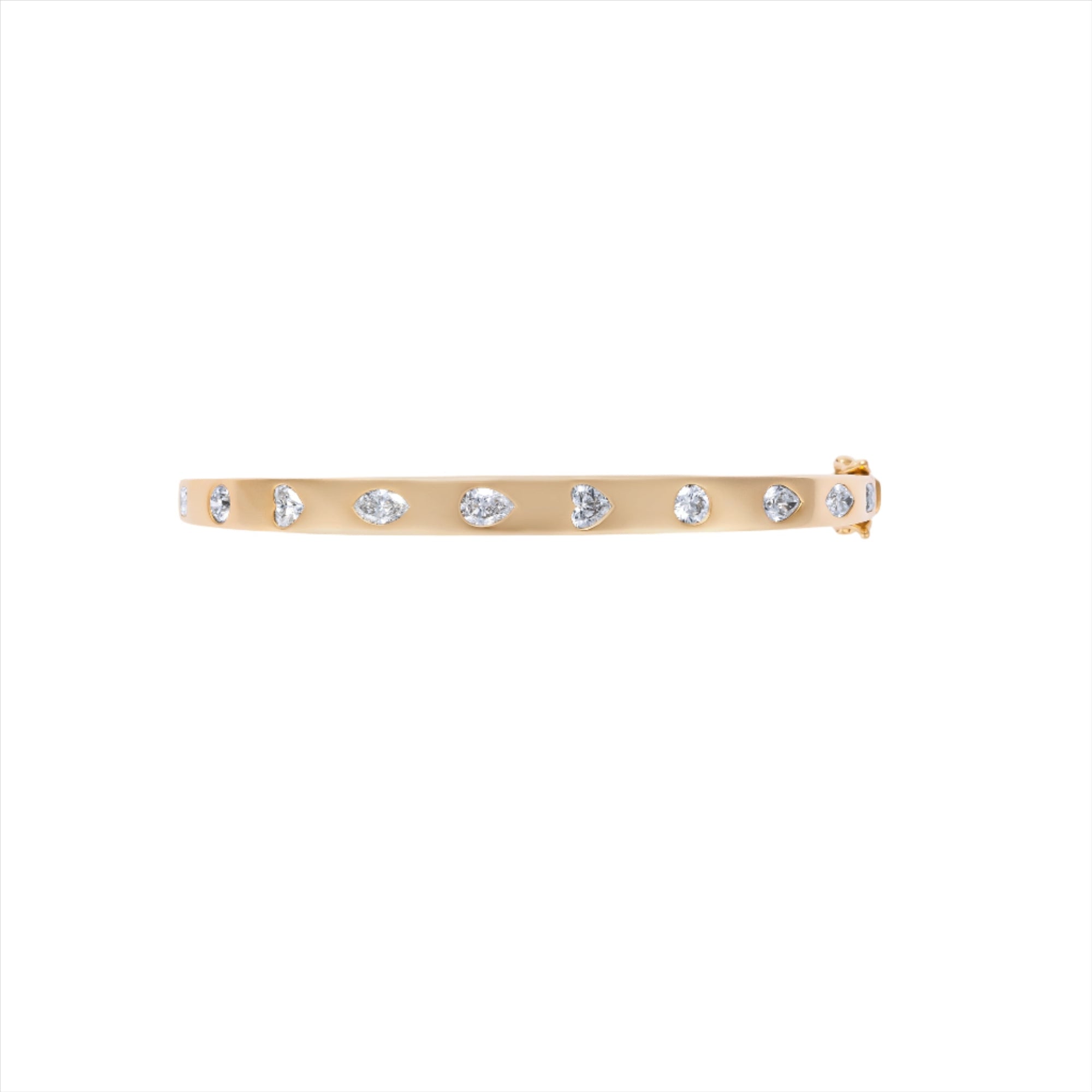 Refined 14K yellow gold bangle bracelet featuring 10 mixed-shape diamonds totaling 1.76ct, arranged in a sleek row for a timeless and elegant design.