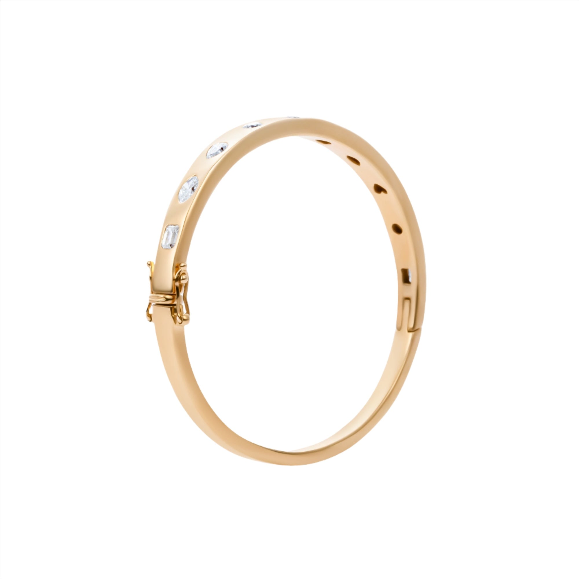 Refined 14K yellow gold bangle bracelet featuring 10 mixed-shape diamonds totaling 1.76ct, arranged in a sleek row for a timeless and elegant design.