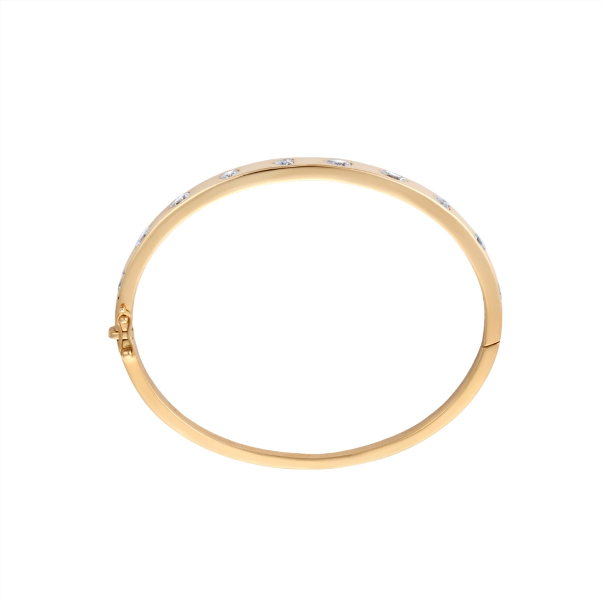 Refined 14K yellow gold bangle bracelet featuring 10 mixed-shape diamonds totaling 1.76ct, arranged in a sleek row for a timeless and elegant design.