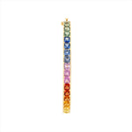 Striking 14K yellow gold bangle featuring a radiant array of multi-colored sapphires totaling 15.72ct. Weighing 12.21g, this bold and colorful bracelet brings playful elegance to any look.
