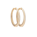 Elegant 14K yellow gold oblong hoop earrings featuring inside-out diamond settings, measuring 1.63 inches in length and 1.30 inches in width with a total weight of 15.76g.