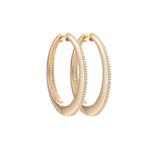Elegant 14K yellow gold oblong hoop earrings featuring inside-out diamond settings, measuring 1.63 inches in length and 1.30 inches in width with a total weight of 15.76g.