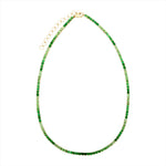Adjustable ombre tsavorite garnet tennis necklace featuring 22.37ct of vibrant green gemstones, elegantly set in yellow gold with a length range of 40cm to 46cm for a customizable fit.