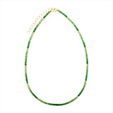Adjustable ombre tsavorite garnet tennis necklace featuring 22.37ct of vibrant green gemstones, elegantly set in yellow gold with a length range of 40cm to 46cm for a customizable fit.