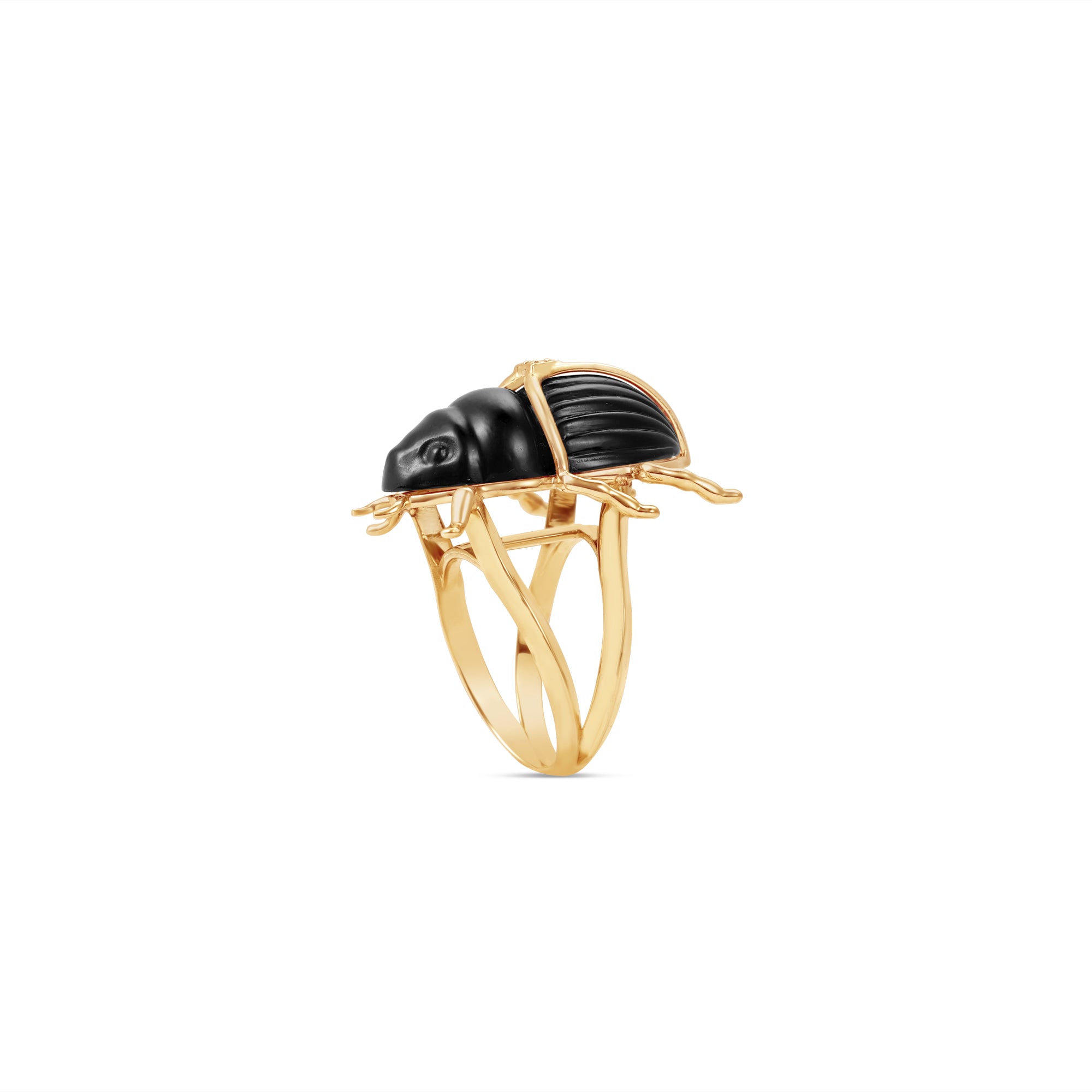 Onyx Scarab Ring side facing with diamond 