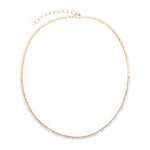 Adjustable 14K yellow gold tennis necklace featuring 3.13ct of G-H VS diamonds in a mix of pear and round cuts, finished with gold beads and adjustable from 15 to 18 inches.