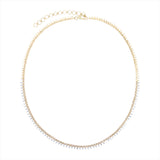 Adjustable 14K yellow gold tennis necklace featuring 3.13ct of G-H VS diamonds in a mix of pear and round cuts, finished with gold beads and adjustable from 15 to 18 inches.