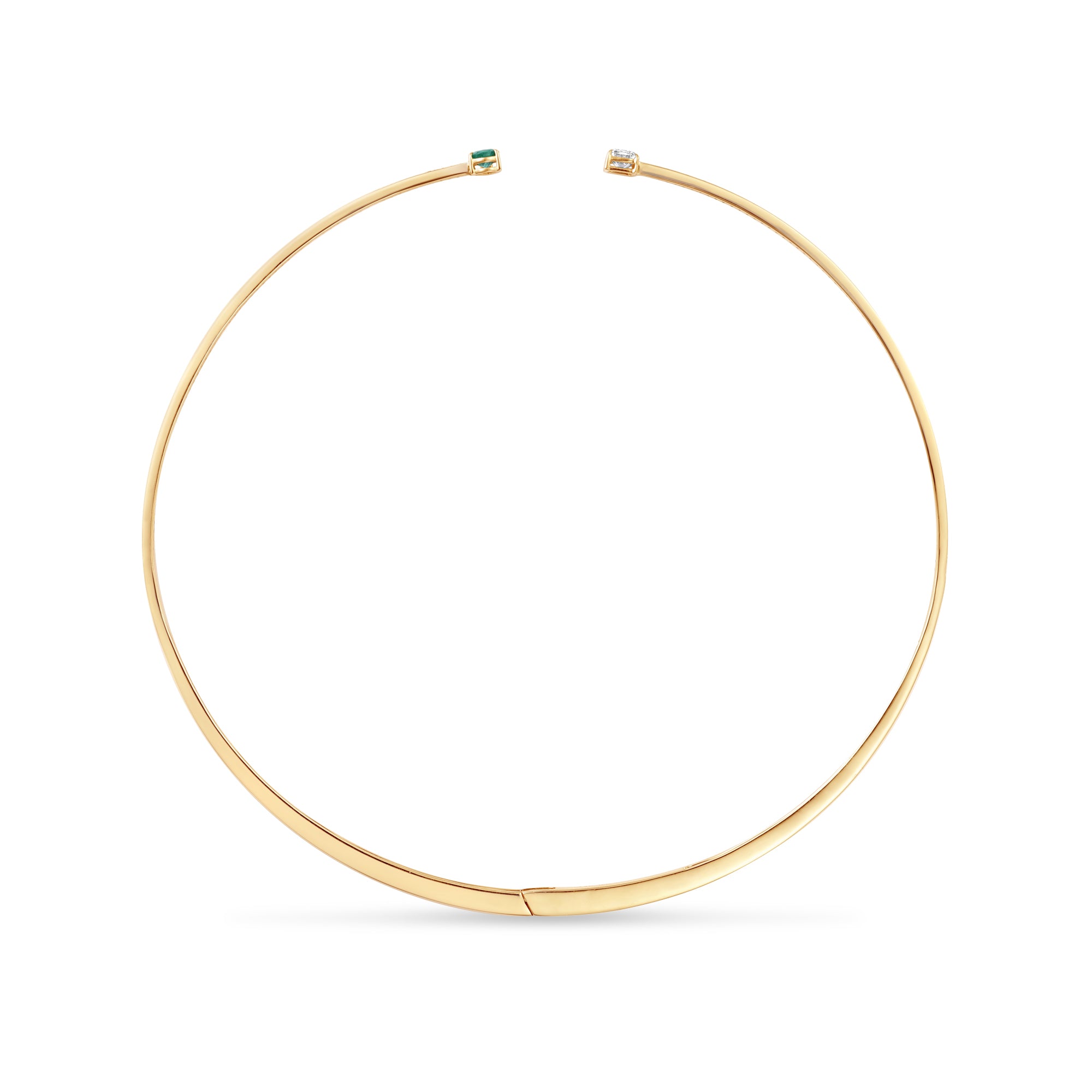 14K Gold Collar Necklace with Pear-Shaped Emerald and Diamond With Diamond Accents Back Facing