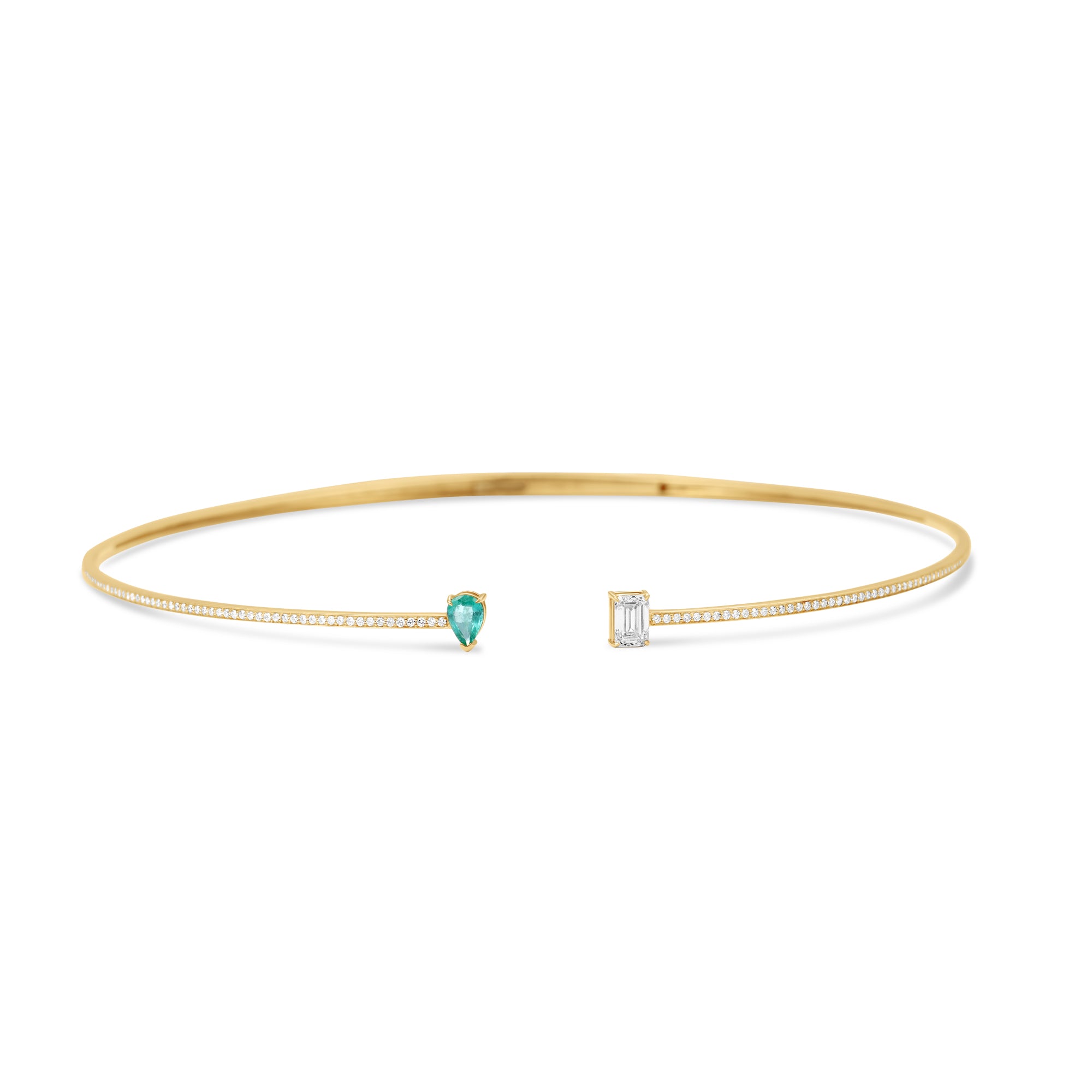 14K Gold Collar Necklace with Pear-Shaped Emerald and Diamond With Diamond Accents Front Facing