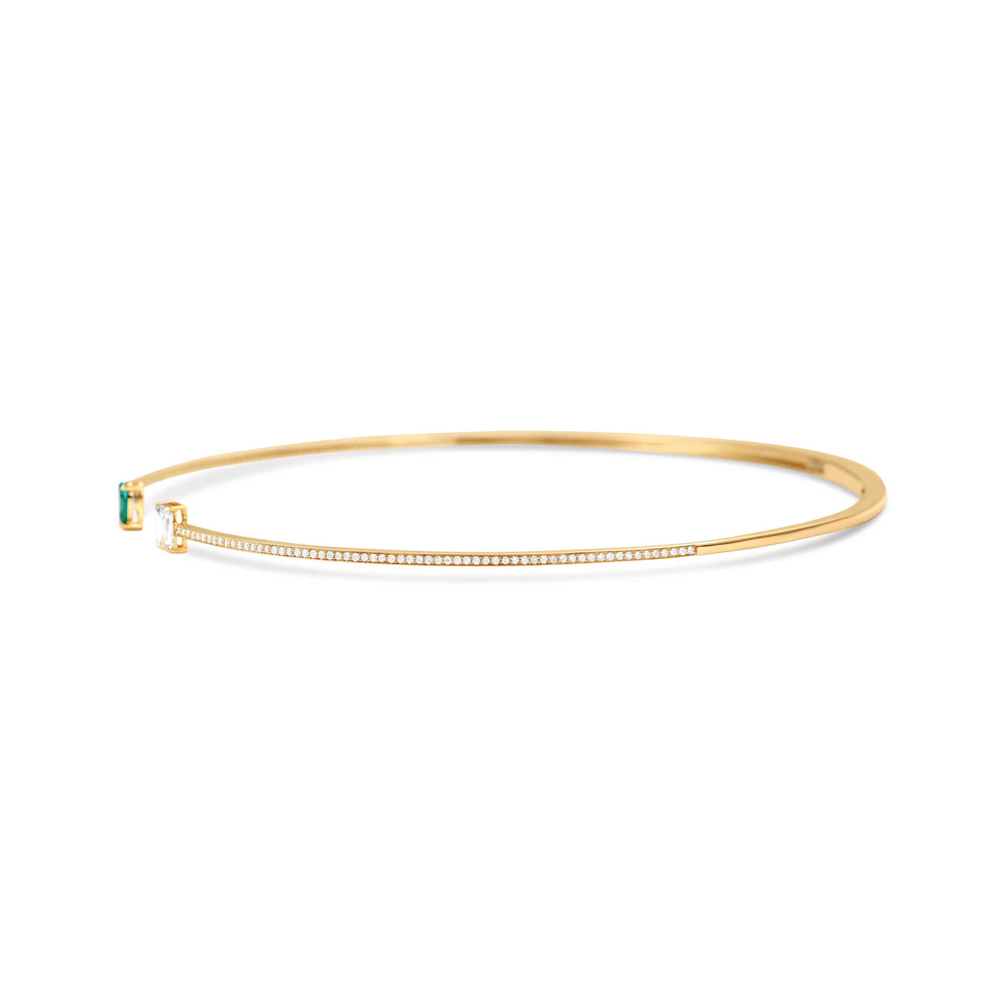 14K Gold Collar Necklace with Pear-Shaped Emerald and Diamond With Diamond Accents Side Facing