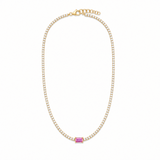 Pink Sapphire and Diamond Tennis Necklace in 14K Yellow Gold