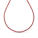 Exquisite 14K yellow gold tennis necklace featuring captivating pink tourmalines, celebrated for their romantic hue and timeless elegance, perfect for adding a touch of luxury and color to any look." Close UP 