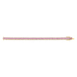 Stunning 14K yellow gold tennis bracelet featuring 2.21ct of princess-cut pink sapphires and 1.45ct of sparkling G-H VS diamonds. Measuring 7 inches in length and weighing 21.46g, this bracelet delivers a bold yet elegant pop of color.