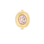 Retro-inspired 14K yellow gold cocktail ring featuring a captivating bezel-set morganite, blending warm hues with timeless sophistication and charm. Close Up top down image