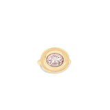 Retro-inspired 14K yellow gold cocktail ring featuring a captivating bezel-set morganite, blending warm hues with timeless sophistication and charm. Top Down Image
