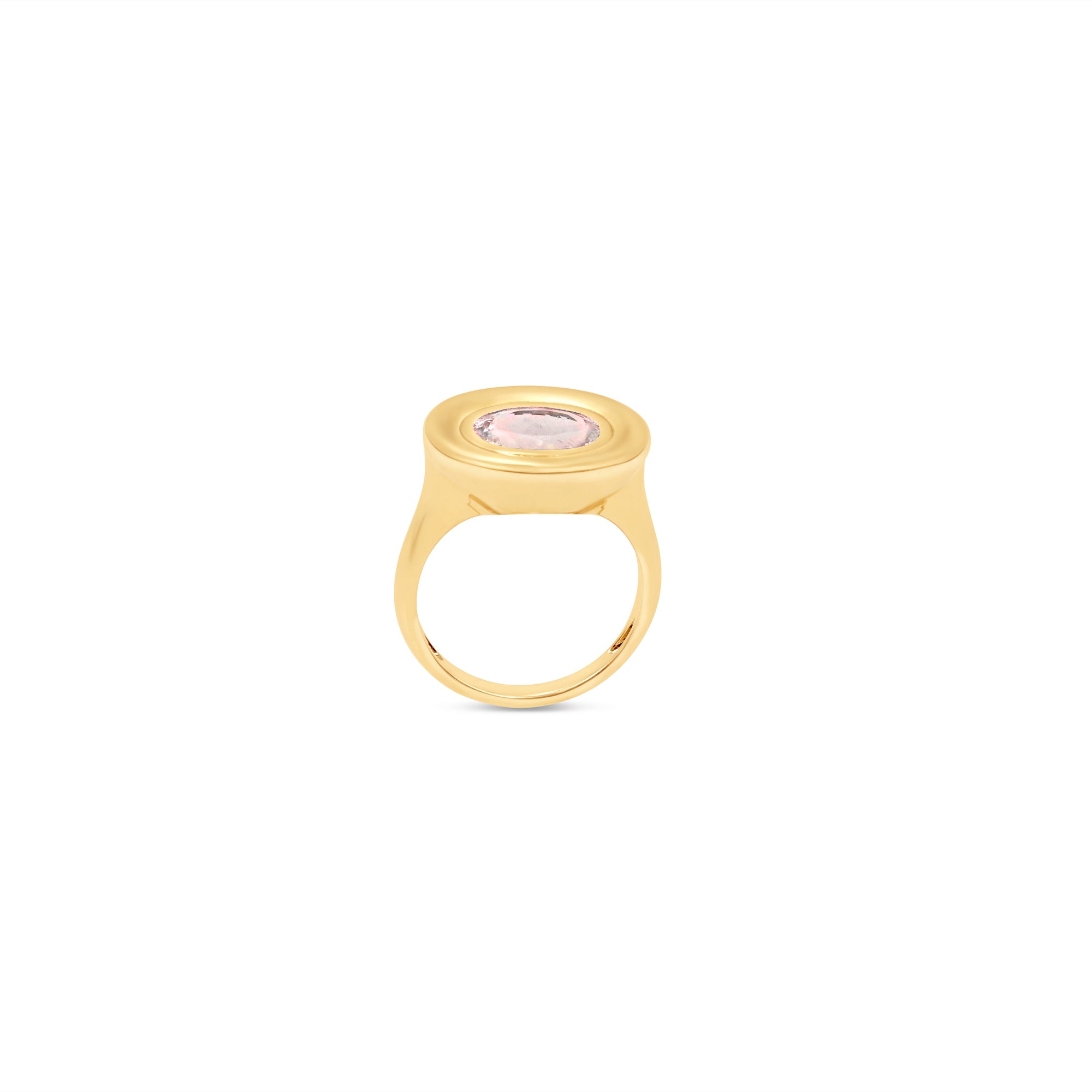 Retro-inspired 14K yellow gold cocktail ring featuring a captivating bezel-set morganite, blending warm hues with timeless sophistication and charm. Side Imge