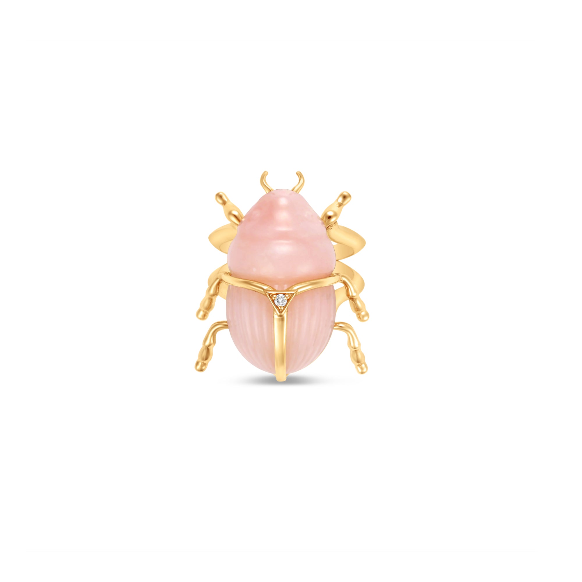 Front Angle Rose Quartz Scarab Ring with diamond