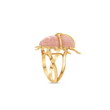 Side Angle Rose Quartz Scarab Ring with diamond
