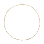 Elegant 14K yellow gold tennis necklace featuring 5.1ct of round-cut bezel-set diamonds, offering timeless brilliance and a refined, minimalist silhouette.