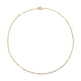 Elegant 14K yellow gold tennis necklace featuring 5.1ct of round-cut bezel-set diamonds, offering timeless brilliance and a refined, minimalist silhouette.