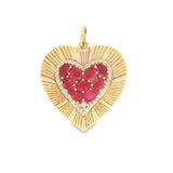 Heart-shaped pendant ruby, diamonds and 14k gold