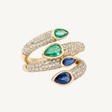 Blue Sapphire and Diamond Serpent Bypass Ring in 14K Gold