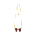 Charming small fixed-wing butterfly necklace crafted in 18K gold, featuring a delicate pink tourmaline gemstone, blending elegance and nature-inspired beauty.