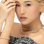 Elegant adjustable tennis necklace featuring a series of dazzling diamonds set in square bezels, offering a radiant sparkle and versatile design perfect for any occasion. Close up of side 