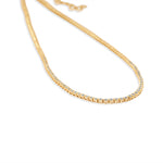 Elegant adjustable tennis necklace featuring a series of dazzling diamonds set in square bezels, offering a radiant sparkle and versatile design perfect for any occasion. Close up of side 