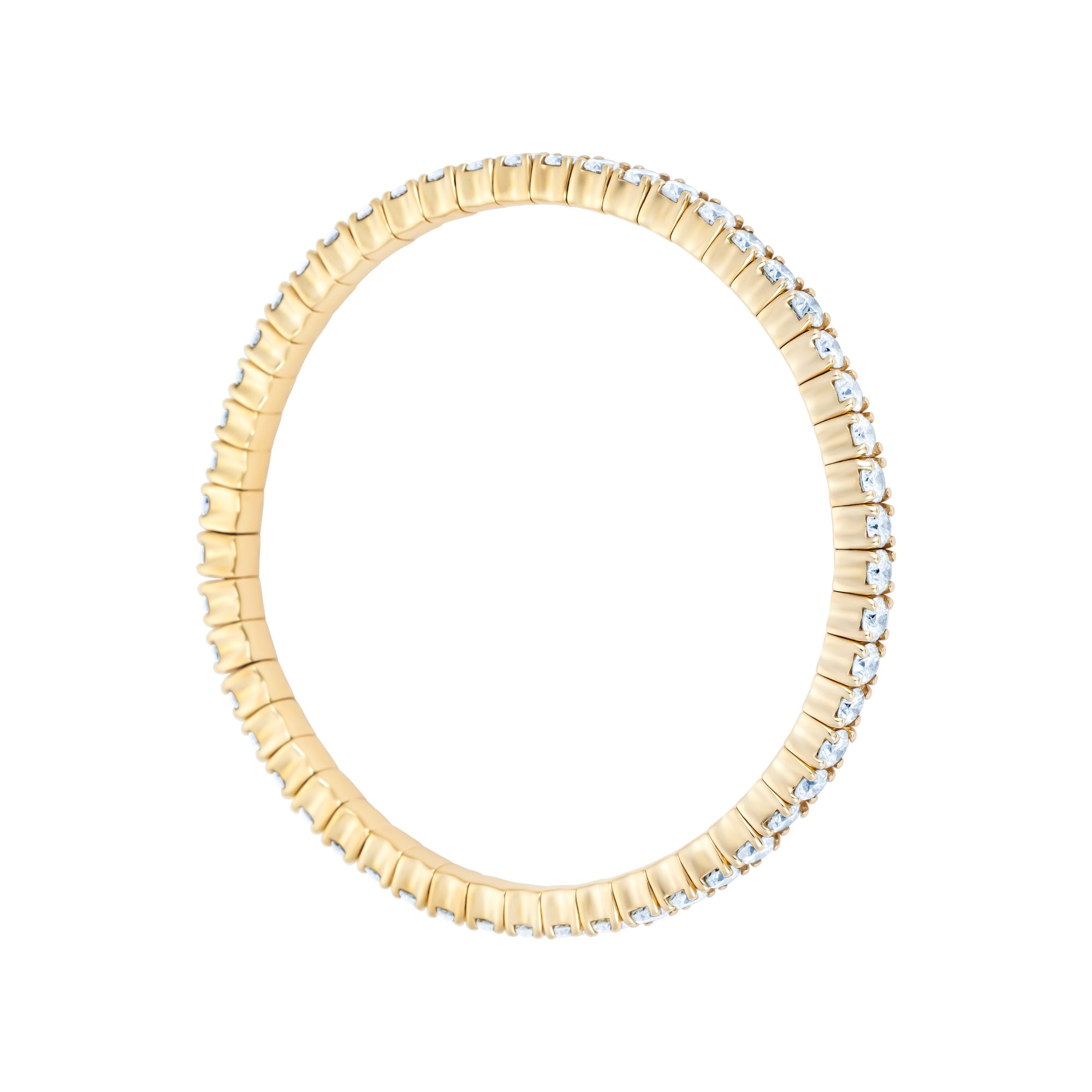 Luxurious stretch diamond tennis bracelet featuring G-H color, VS clarity diamonds in flexible settings. Available in multiple sizes, from 2.75ct to 9ct, for a perfect, comfortable fit with timeless brilliance. Close up of side anlge.