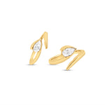 Elegant 14K yellow gold bypass ring featuring a radiant pear-cut diamond, offering a sleek and contemporary design that blends timeless sophistication with a modern edge. Two rings