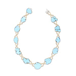 One-of-a-kind necklace featuring freeform Russian turquoise slices linked by diamond-set crisscross connectors, crafted in 14K yellow gold with a total diamond weight of 1.92ct.