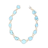 One-of-a-kind necklace featuring freeform Russian turquoise slices linked by diamond-set crisscross connectors, crafted in 14K yellow gold with a total diamond weight of 1.92ct.