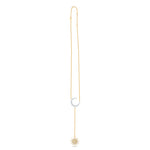 Elegant celestial drop necklace crafted in 14K two-tone gold, featuring radiant diamonds that shimmer with every angle, blending modern style with timeless sophistication. Full shot / front