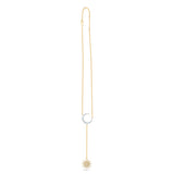 Elegant celestial drop necklace crafted in 14K two-tone gold, featuring radiant diamonds that shimmer with every angle, blending modern style with timeless sophistication. Full shot / front