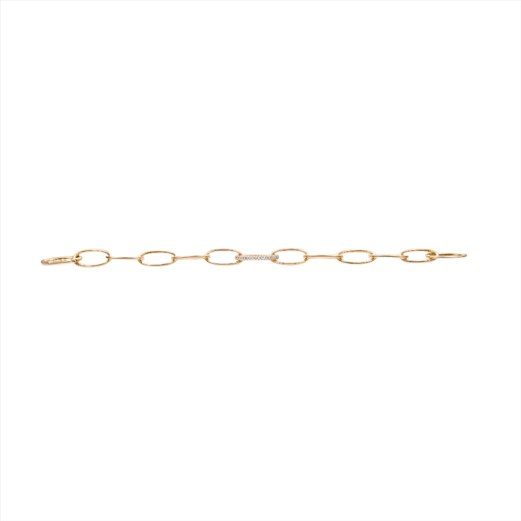 14K yellow gold chain link bracelet featuring a single pavé diamond center link with 0.46ct of brilliant diamonds, offering a refined blend of bold gold and subtle sparkle.