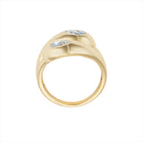 Elegant 14K yellow gold knot ring featuring two pear-shaped diamonds totaling 0.623ct (G-H VS), with a graceful, sculptural silhouette measuring 5.9mm by 4.2mm and weighing 5.2g.