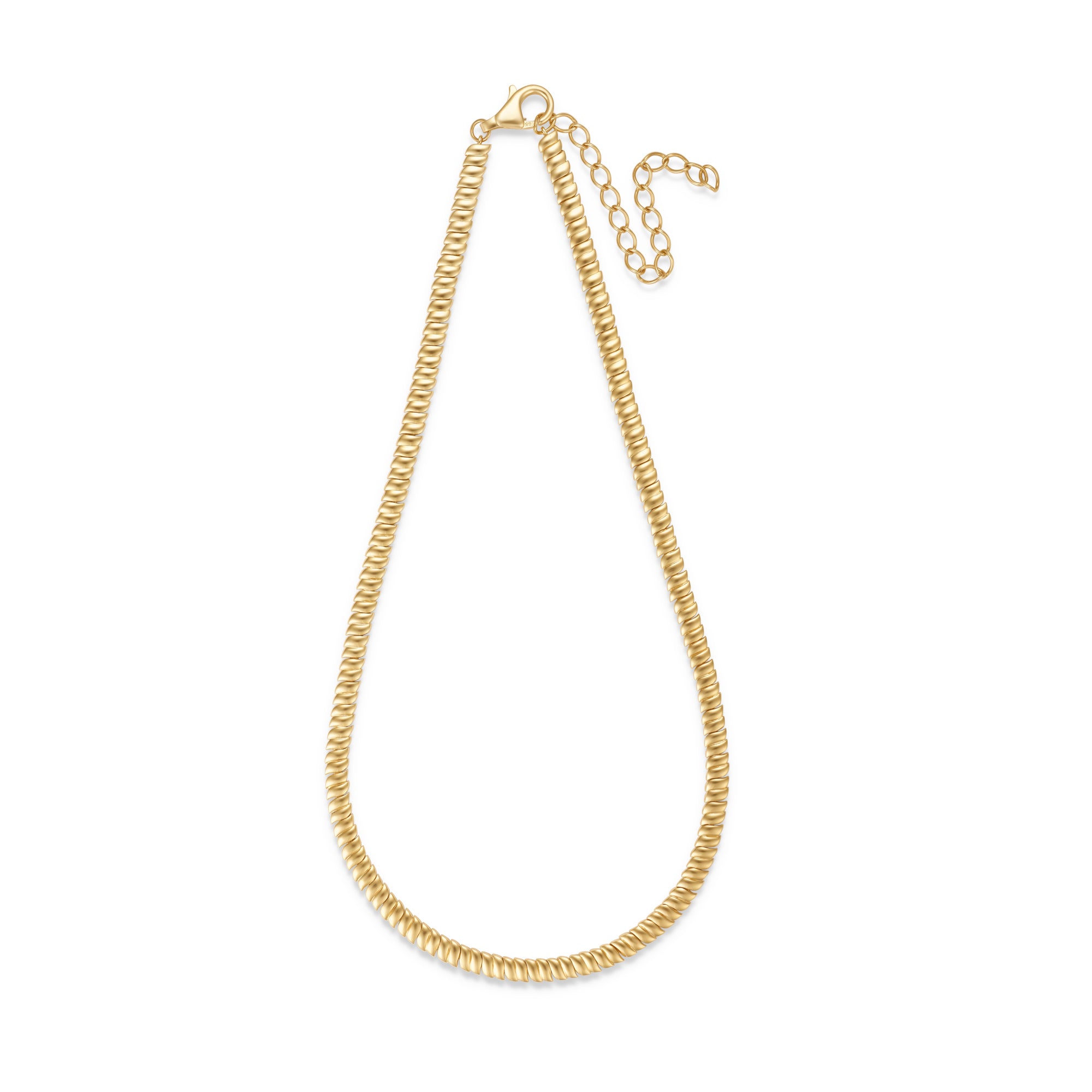 Petite 14K yellow gold necklace featuring elegant wave-inspired links with a polished finish and adjustable fit, offering timeless sophistication and versatile elegance. Full view 