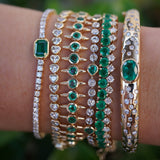Bezel Set Emerald Accented Diamond Tennis Bracelet 14K Gold