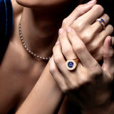 Large Pavé Diamond & Kyanite Signet Ring in 14K Yellow Gold