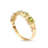 Emerald-Cut Peridot and Fluted 14k Yellow Gold Bangle