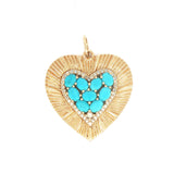 Heart-shaped pendant turquoise, diamonds and 14k gold