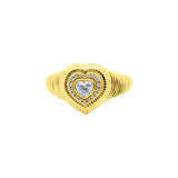 Fluted Gold & Diamond Heart Ring in 14K Yellow Gold