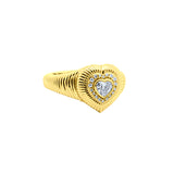 Fluted Gold & Diamond Heart Ring in 14K Yellow Gold