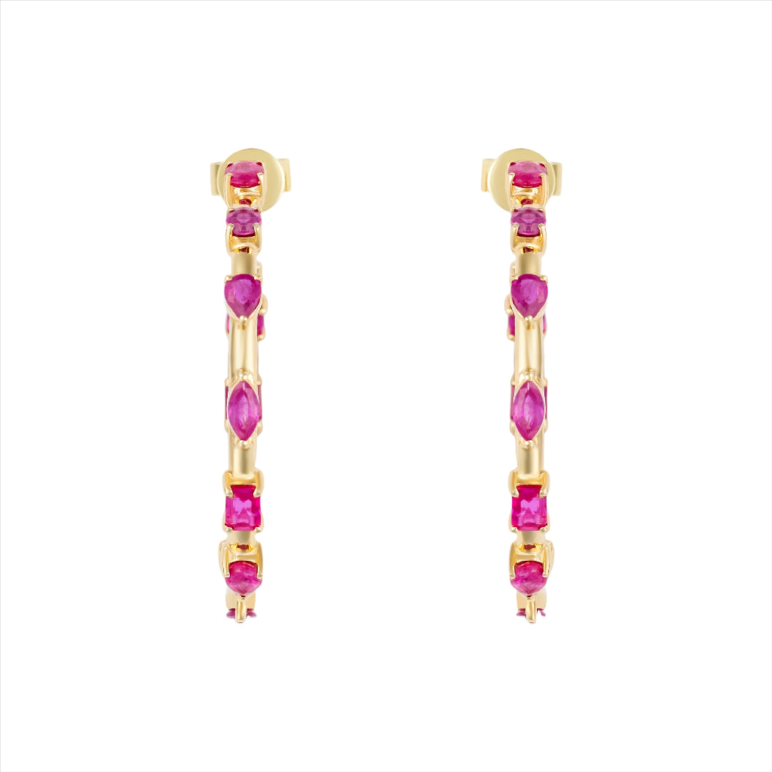 Floating Mixed-Shaped Ruby Hoops