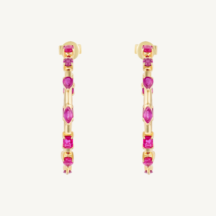 Floating Mixed-Shaped Ruby Hoops