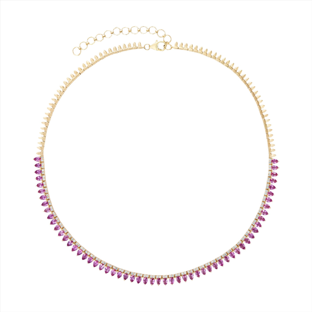 Pear-Shaped Pink Sapphire and Diamond Tennis Necklace