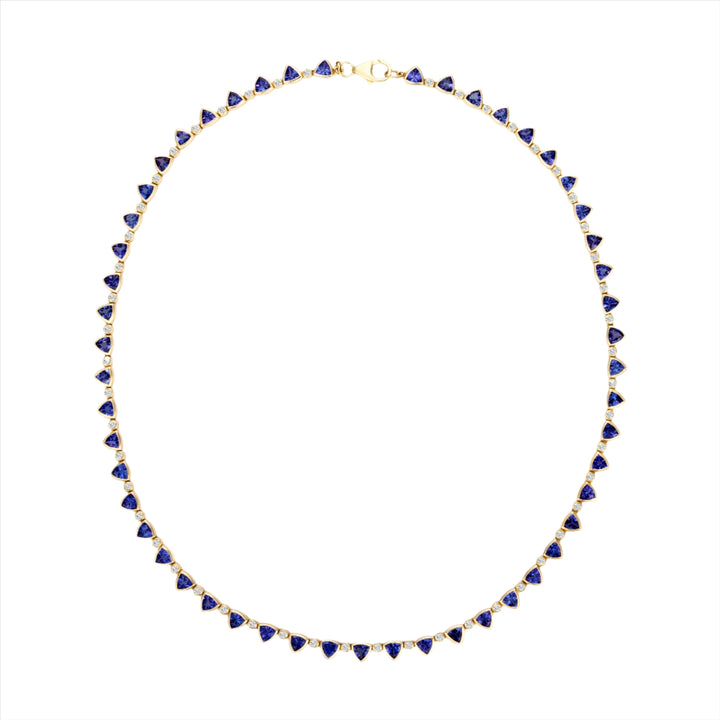 Blue Tanzanite and Diamond Bezel Set necklace