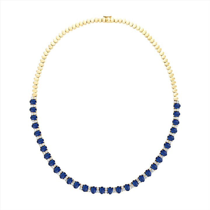 Oval Blue Sapphire and Diamond Tennis Necklace