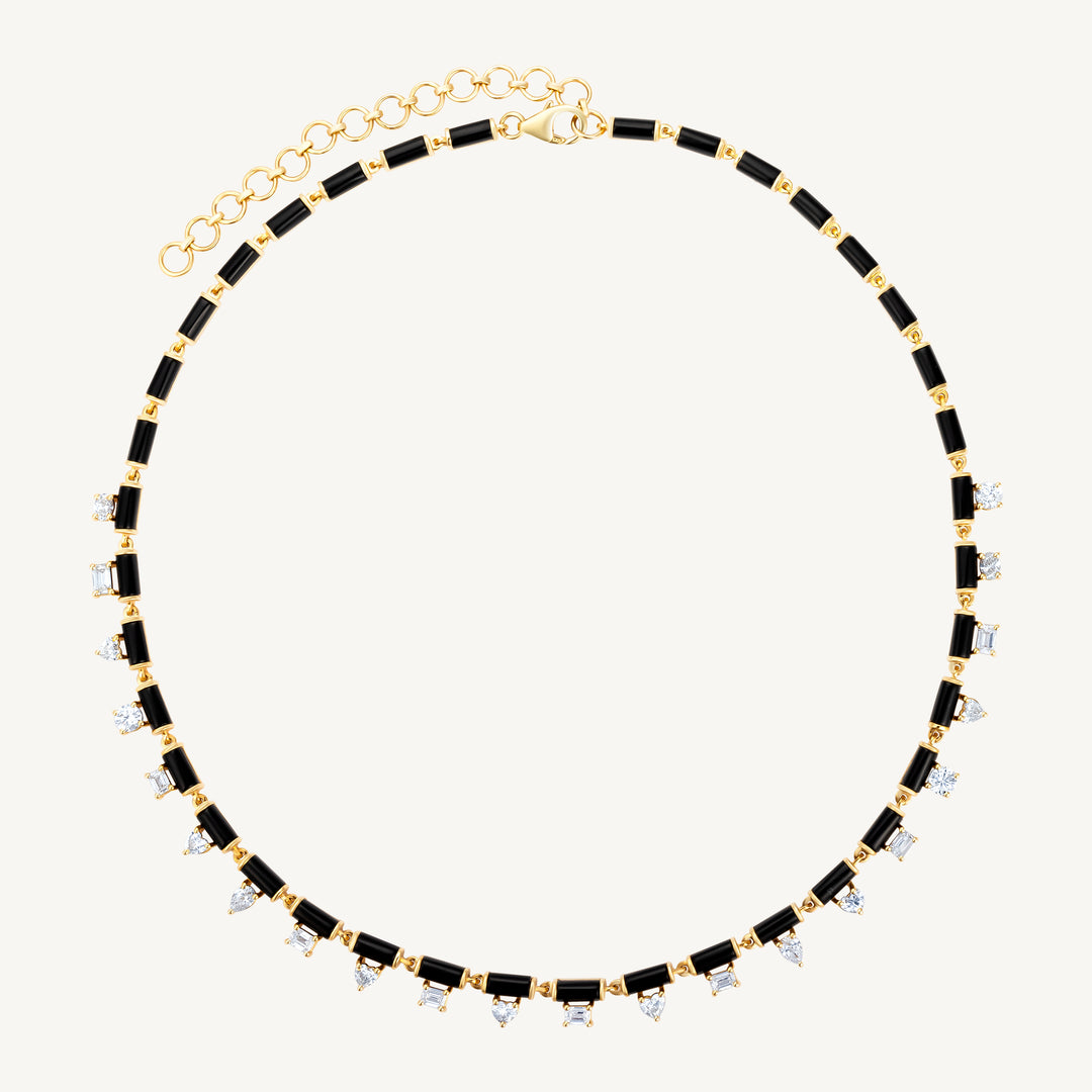 Black Onyx and Mixed Shape Diamond Tennis Necklace
